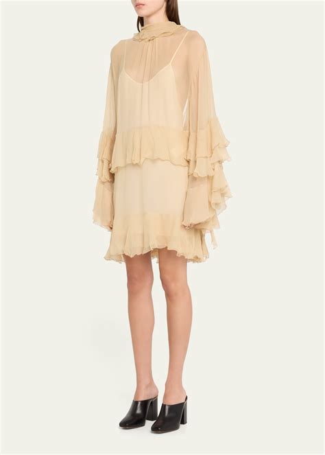 chloe ruffle dress|Ruffled mini dress in silk mousseline .